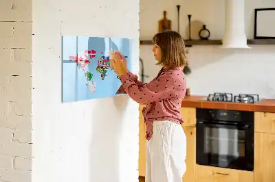 Mapa z flagami tablica magnetyczna do pisania