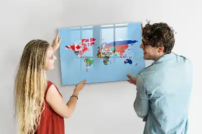 Mapa z flagami tablica magnetyczna do pisania