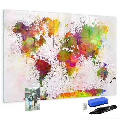 Akwarelowa mapa świata z tablicą magnetyczną i pisakiem