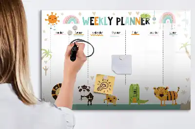 Tablica magnetyczna do pisania planer tygodniowy ze zwierzętami