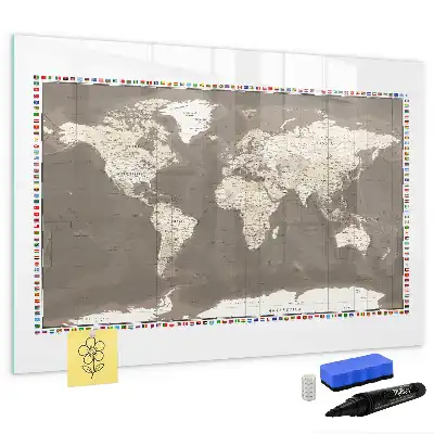 Tablica magnetyczna do pisania brązowa mapa świata