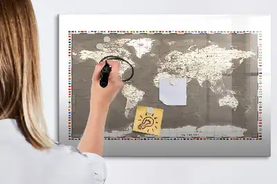 Tablica magnetyczna do pisania brązowa mapa świata