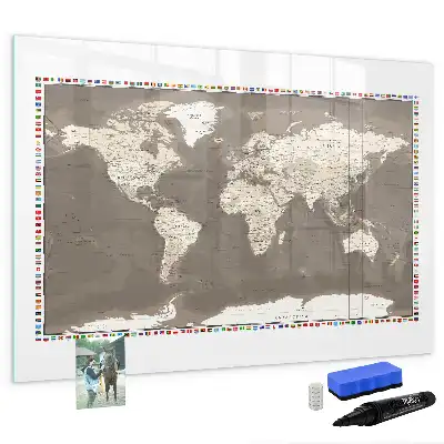 Tablica magnetyczna do pisania brązowa mapa świata