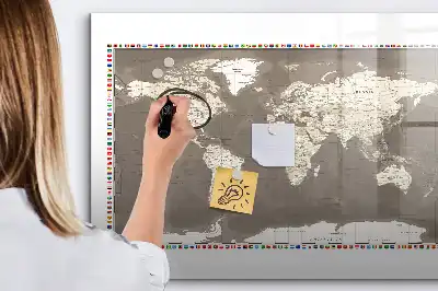 Tablica magnetyczna do pisania brązowa mapa świata