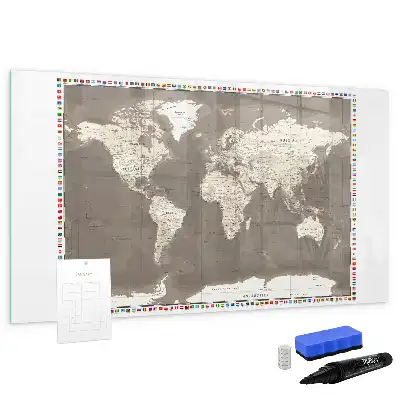 Tablica magnetyczna do pisania brązowa mapa świata