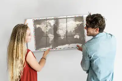 Tablica magnetyczna do pisania brązowa mapa świata