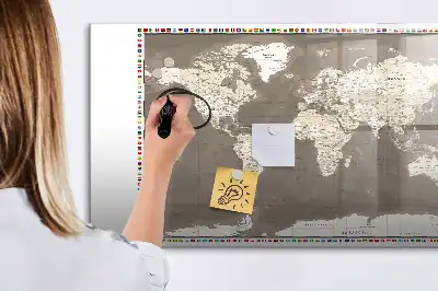 Tablica magnetyczna do pisania brązowa mapa świata