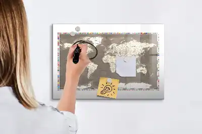 Tablica magnetyczna do pisania brązowa mapa świata