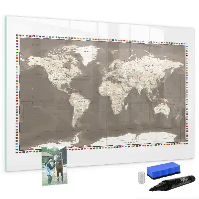 Tablica magnetyczna do pisania brązowa mapa świata
