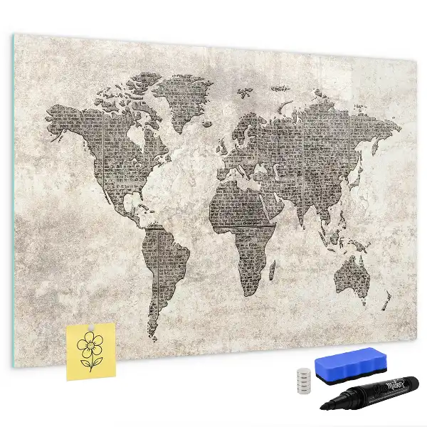Mapa świata w stylu gazetowym tablica magnetyczna z pisakiem