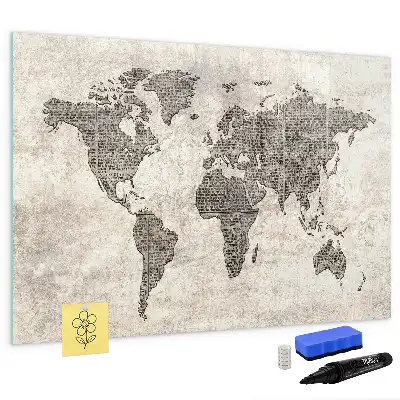 Mapa świata w stylu gazetowym tablica magnetyczna z pisakiem
