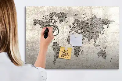 Mapa świata w stylu gazetowym tablica magnetyczna z pisakiem
