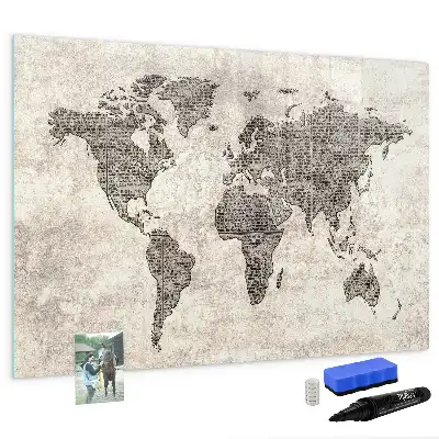 Mapa świata w stylu gazetowym tablica magnetyczna z pisakiem