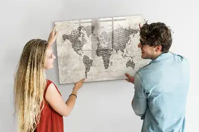 Mapa świata w stylu gazetowym tablica magnetyczna z pisakiem