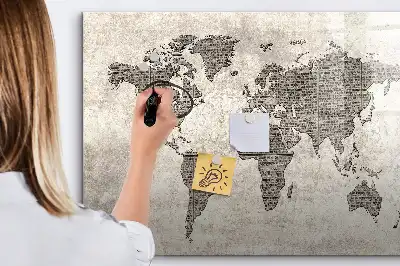 Mapa świata w stylu gazetowym tablica magnetyczna z pisakiem