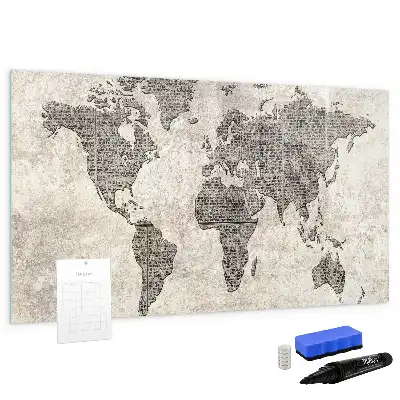 Mapa świata w stylu gazetowym tablica magnetyczna z pisakiem