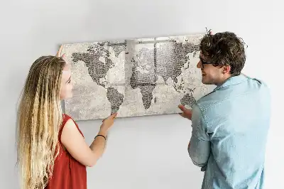 Mapa świata w stylu gazetowym tablica magnetyczna z pisakiem