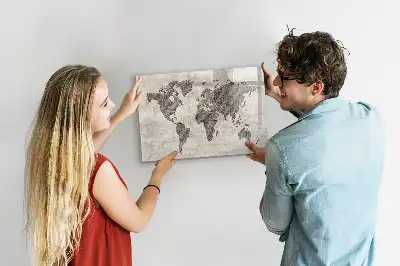 Mapa świata w stylu gazetowym tablica magnetyczna z pisakiem