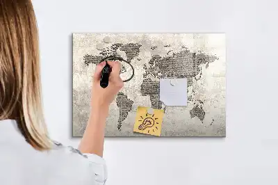 Mapa świata w stylu gazetowym tablica magnetyczna z pisakiem