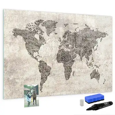 Mapa świata w stylu gazetowym tablica magnetyczna z pisakiem
