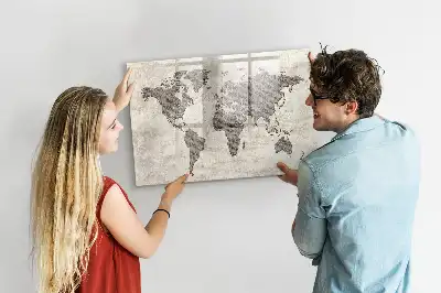 Mapa świata w stylu gazetowym tablica magnetyczna z pisakiem