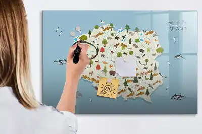 Tablica magnetyczna do pisania z mapą zwierząt Polski