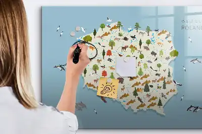 Tablica magnetyczna do pisania z mapą zwierząt Polski