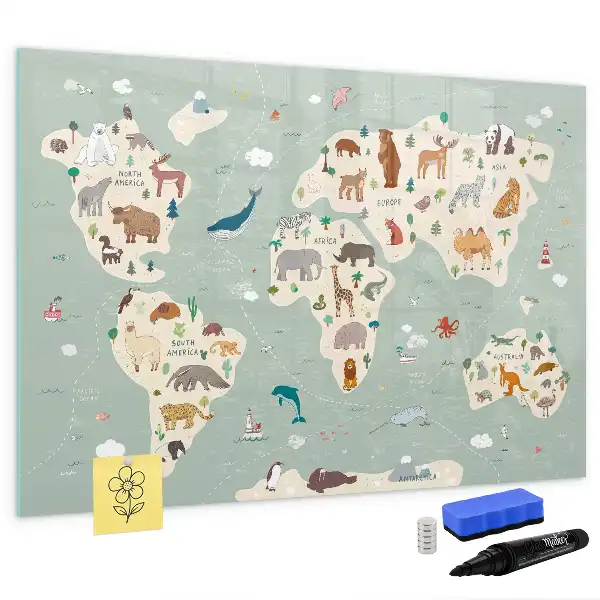 Tablica magnetyczna do pisania zwierzęca mapa świata