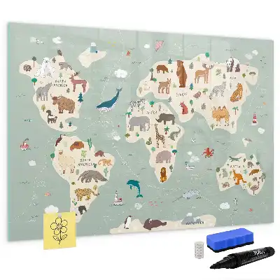 Tablica magnetyczna do pisania zwierzęca mapa świata