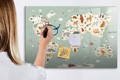 Tablica magnetyczna do pisania zwierzęca mapa świata