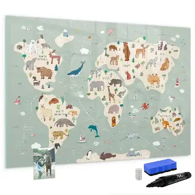 Tablica magnetyczna do pisania zwierzęca mapa świata