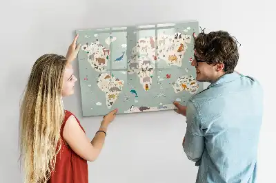 Tablica magnetyczna do pisania zwierzęca mapa świata