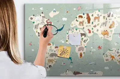 Tablica magnetyczna do pisania zwierzęca mapa świata