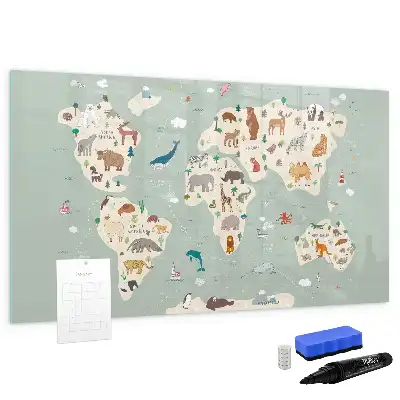 Tablica magnetyczna do pisania zwierzęca mapa świata