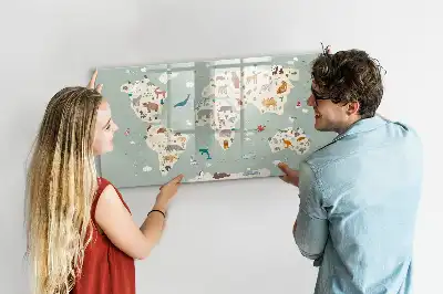 Tablica magnetyczna do pisania zwierzęca mapa świata