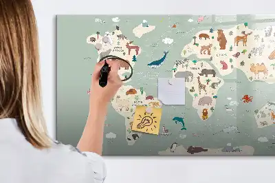 Tablica magnetyczna do pisania zwierzęca mapa świata