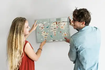 Tablica magnetyczna do pisania zwierzęca mapa świata
