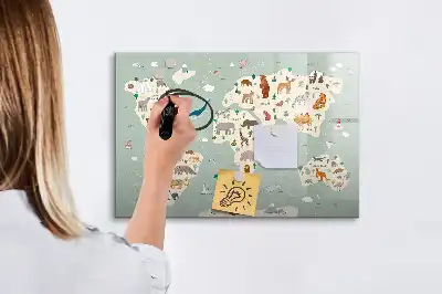 Tablica magnetyczna do pisania zwierzęca mapa świata