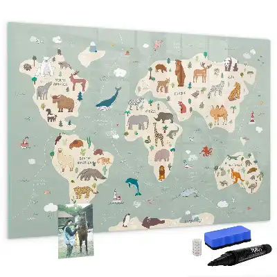 Tablica magnetyczna do pisania zwierzęca mapa świata