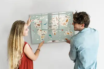 Tablica magnetyczna do pisania zwierzęca mapa świata