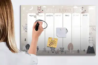 Tablica magnetyczna z pisakiem planer tygodniowy ze zwierzętami
