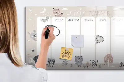 Tablica magnetyczna z pisakiem planer tygodniowy ze zwierzętami