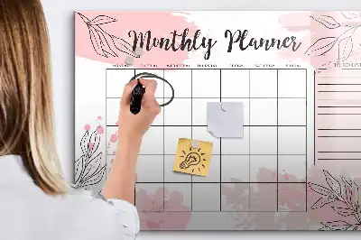 Tablica magnetyczna z pisakiem różowy planer miesięczny