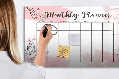 Tablica magnetyczna z pisakiem różowy planer miesięczny