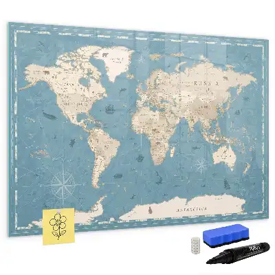 Mapa świata vintage z tablicą magnetyczną i pisakiem