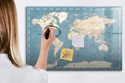 Mapa świata vintage z tablicą magnetyczną i pisakiem