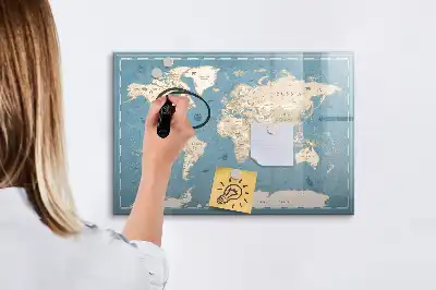 Mapa świata vintage z tablicą magnetyczną i pisakiem