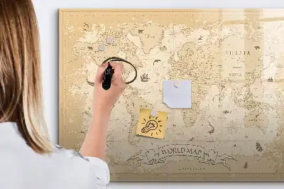 Tablica magnetyczna do pisania z motywem mapy świata w stylu vintage