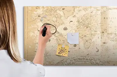 Tablica magnetyczna do pisania z motywem mapy świata w stylu vintage