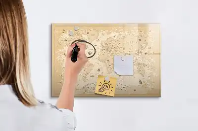 Tablica magnetyczna do pisania z motywem mapy świata w stylu vintage